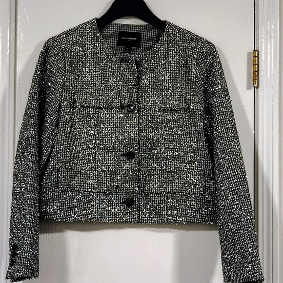 NWT $200 Banana Republic Metallic Tweed Jacket Women's Small Lined Gray Silver - Picture 13 of 13